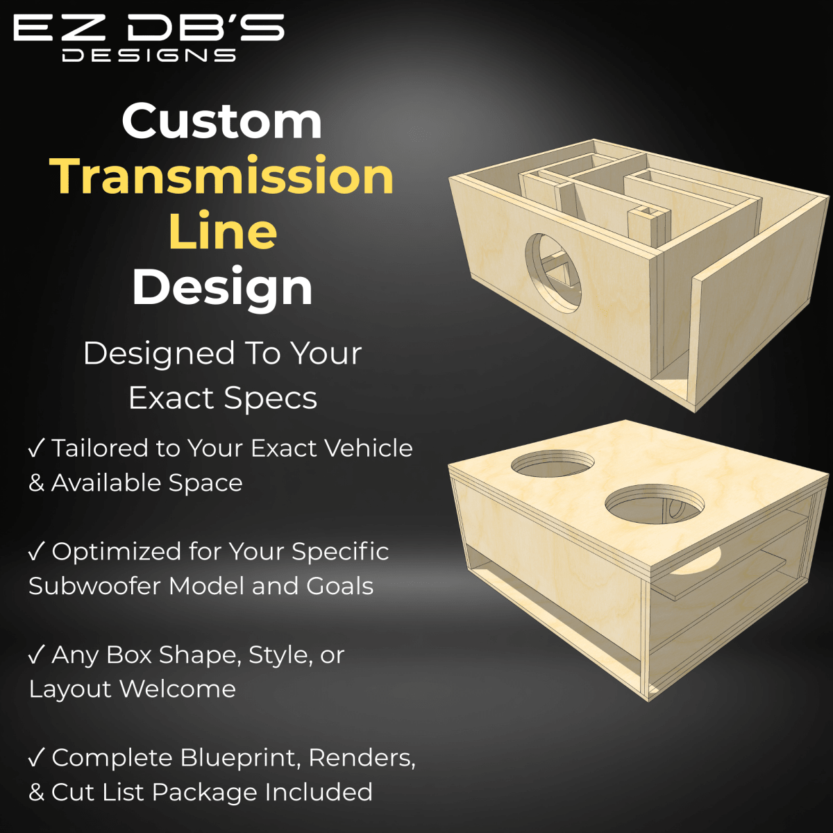 Custom transmission line (T-Line) subwoofer box design blueprint