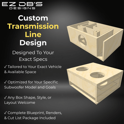 Custom transmission line (T-Line) subwoofer box design blueprint