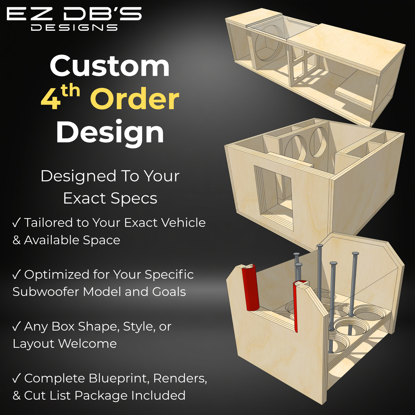 Custom 4th order bandpass subwoofer box design blueprint from EZ DB's Designs
