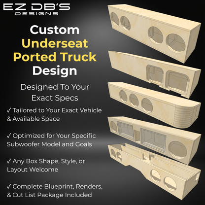 Custom underseat truck subwoofer box design blueprint from EZ DB's Designs