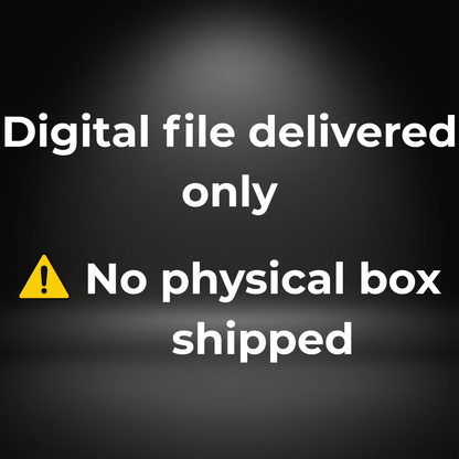 Store disclosure graphic by EZ DB's Designs stating that this purchase is a digital download package containing high-resolution 2D CAD blueprints, cut lists, and 3D renders only, with no physical subwoofer box shipped to the customer.