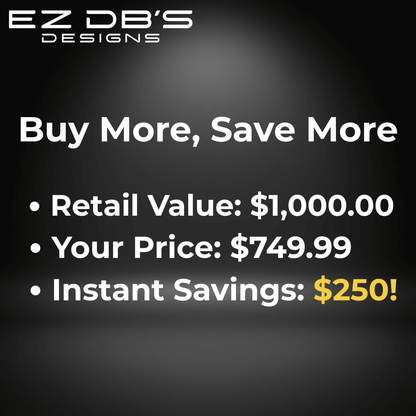 Promotional marketing slide for EZ DB's Designs VIP Pro Credit — buy more, save more with store credit
